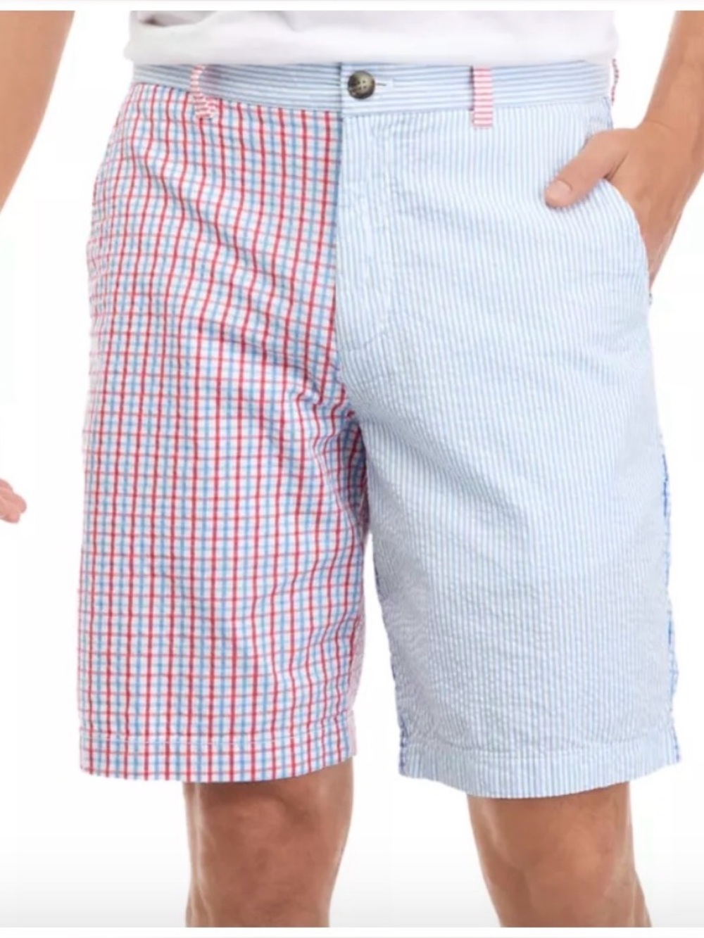 Vineyard Vines Boy’s Seersucker Patchwork Chino Shorts Blue Red White w/ pockets